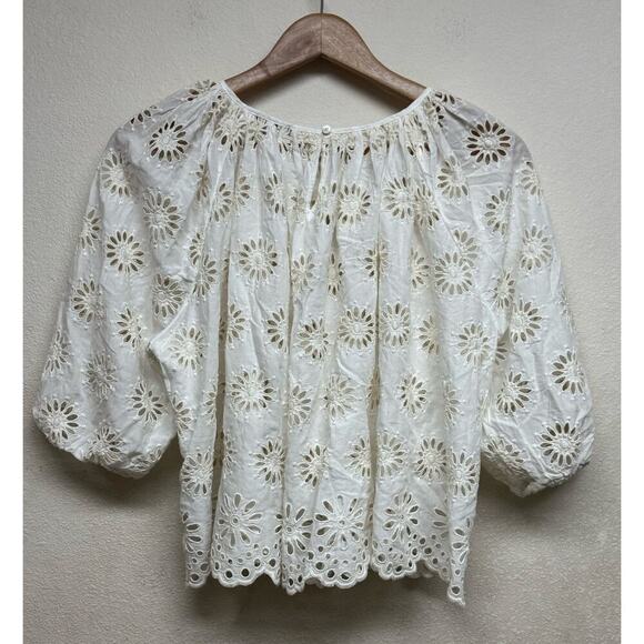 Madewell White Eyelet Embroidered Puff Sleeve Blouse Size Small - Picture 4 of 8